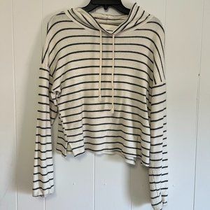 Paper Crane White & Blue Stripped Pullover Crop, Size Small